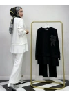Broş Detaylı Takım Beyaz