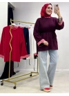 Çizgili Oysho Kumaş Tunik Mürdüm