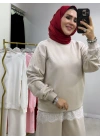 CK Spor Taşlı Takım Krem