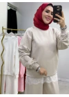 CK Spor Taşlı Takım Krem