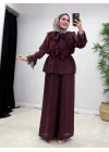 Güpür Detaylı Takım Mürdüm