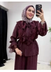 Güpür Detaylı Takım Mürdüm
