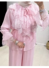 Güpür Detaylı Takım Pembe