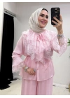 Güpür Detaylı Takım Pembe