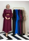 İthal Volan Detaylı Elbise Bordo