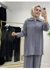Modal Kumaş Taşlı Takım Gri