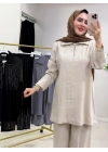 Modal Kumaş Taşlı Takım Krem