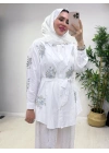 Nakışlı Gömlek Beyaz Mavi İşleme