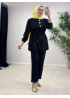Şık Çilek Kumaş Takım Siyah