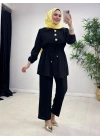 Şık Çilek Kumaş Takım Siyah