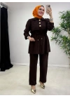 Şık Çilek Kumaş Takım Kahverengi