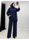 Taşlı Baklava Desen Takım Lacivert