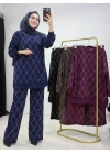Taşlı Baklava Desen Takım Lacivert