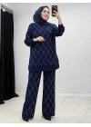 Taşlı Baklava Desen Takım Lacivert