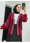 Taşlı Triko Hırka Bordo