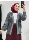 Taşlı Triko Hırka Gri
