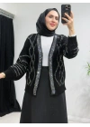 Taşlı Triko Hırka Siyah
