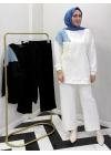 Yeni Sezon Gül Detaylı Takım Beyaz