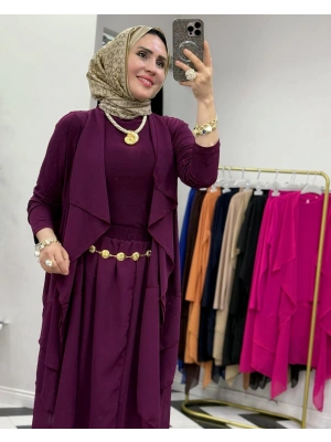 3’lü Takım Şık Tesettür Elbise – Candy Kumaş Mürdüm