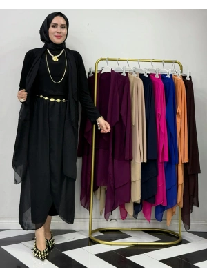 3’lü Takım Şık Tesettür Elbise – Candy Kumaş Siyah