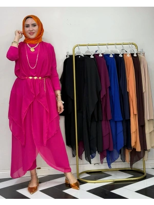 3’lü Takım Şık Tesettür Elbise – Candy Kumaş Pembe