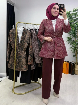 Etnik Desen Takım Bordo