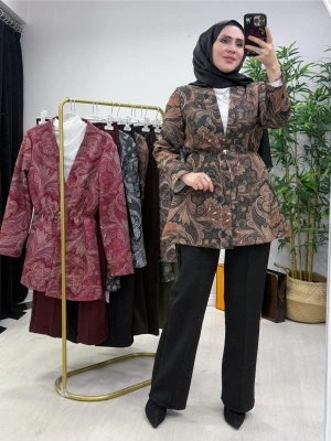 Etnik Desen Takım Haki-Kahve