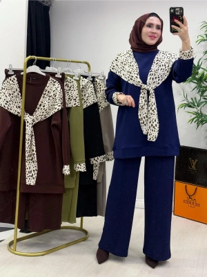 Aura Şal Detaylı Takım Lacivert