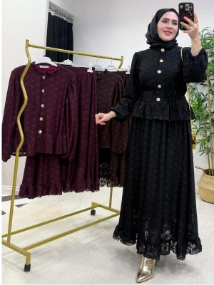 Tasarım Dantel Etekli Takım Siyah