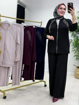 Oysho Kumaş Taş Detaylı Spor Takım Siyah