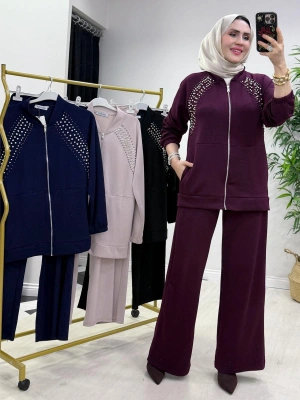 Oysho Kumaş Taş Detaylı Spor Takım Mürdüm