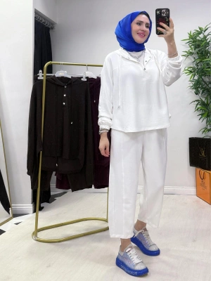 Oysho Kumaş Şalvar Pantolonlu Spor İkili Takım Beyaz