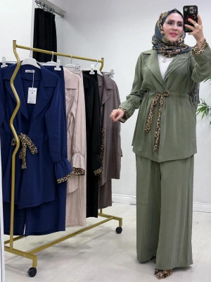 Leopar Detaylı Qupra Takım Yeşil