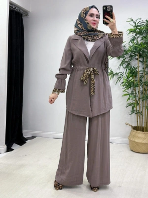 Leopar Detaylı Qupra Takım Vizon