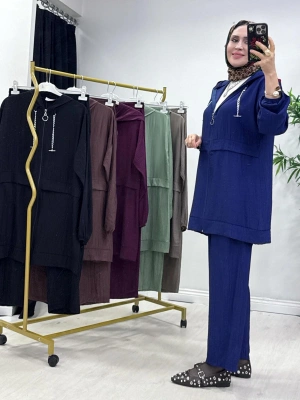 Ağaçkabuğu Kumaş Rahat Kalıp Takım Lacivert