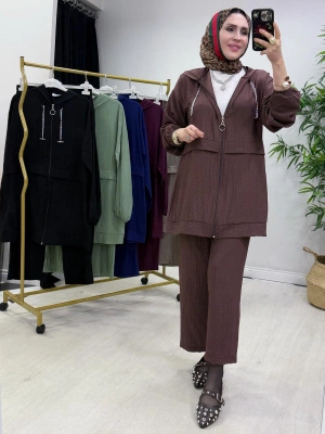 Ağaçkabuğu Kumaş Rahat Kalıp Takım Gül Kurusu