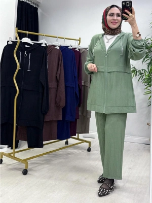 Ağaçkabuğu Kumaş Rahat Kalıp Takım Yeşil