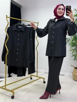 Kol Detaylı Modal Takım Füme