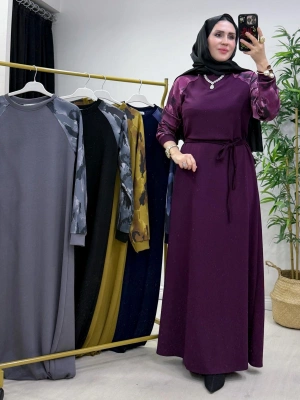 Batik Desenli Oysho Kumaş Elbise Mürdüm