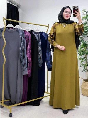 Batik Desenli Oysho Kumaş Elbise Yağ Yeşili