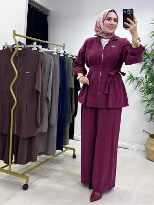 Kurdele Detaylı Modal Takım Bordo