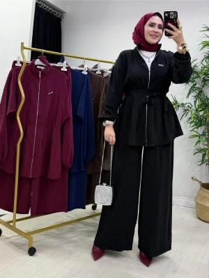 Kurdele Detaylı Modal Takım Siyah
