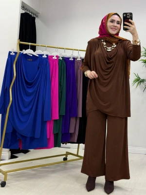 Yeni Sezon Giyçık Tasarım Candy Kumaş Takım Kahverengi