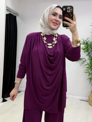 Yeni Sezon Giyçık Tasarım Candy Kumaş Takım Mürdüm