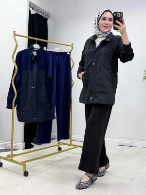 Paraşüt Detaylı Oysho Kumaş Spor Takım Siyah