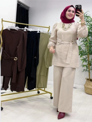 Müslin Kumaş Yazlık Pamuklu Takım Krem