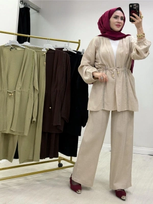 Yeni Sezon Müslin Kumaş Yazlık Takım Krem