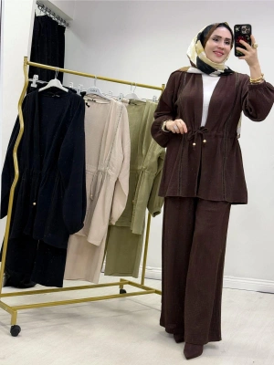 Yeni Sezon Müslin Kumaş Yazlık Takım Kahverengi