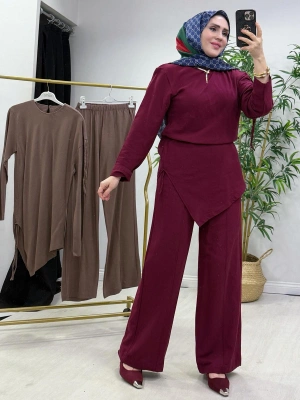 Yeni Sezon Tasarım Model Ham Keten Pamuklu Takım Bordo