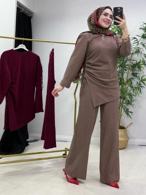 Yeni Sezon Tasarım Model Ham Keten Pamuklu Takım Kahverengi